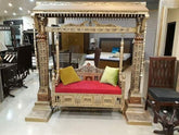 Wooden Twist Handmade Carved Teak Wood Swing with 2 Pillow ( Golden ) - WoodenTwist